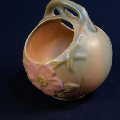 Weller Pottery Wild Rose Handled Basket Arts Crafts glaze