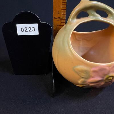 Weller Pottery Wild Rose Handled Basket Arts Crafts glaze