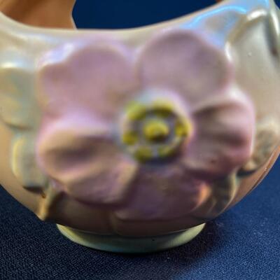 Weller Pottery Wild Rose Handled Basket Arts Crafts glaze