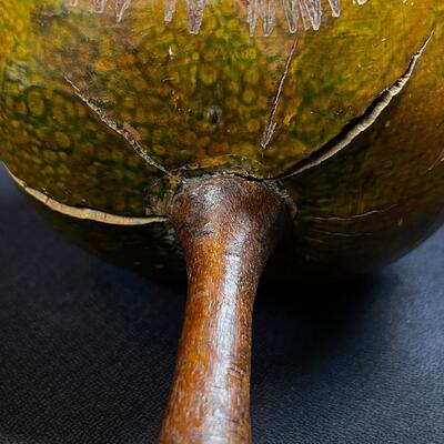 Single Vintage Cuban Natural Gourd Maraca marked Cuba