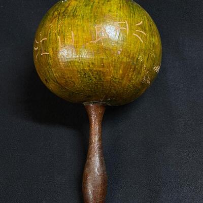 Single Vintage Cuban Natural Gourd Maraca marked Cuba