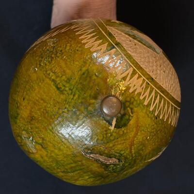 Single Vintage Cuban Natural Gourd Maraca marked Cuba