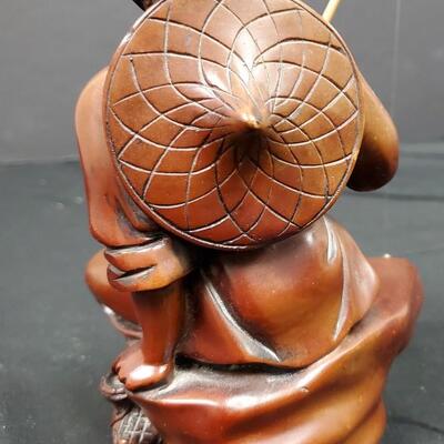 Elegant Wood Carved Fisherman