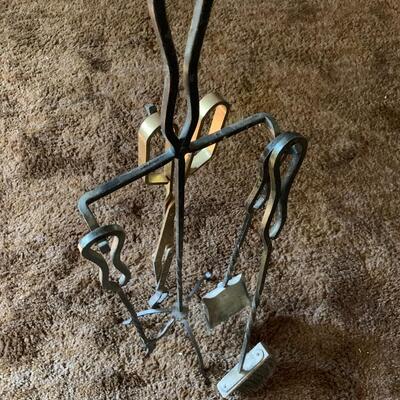 Vintage Heavy Duty Fire Place Tools and Caddy