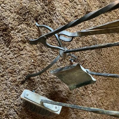 Vintage Heavy Duty Fire Place Tools and Caddy