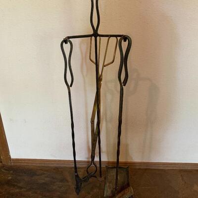Vintage Heavy Duty Fire Place Tools and Caddy