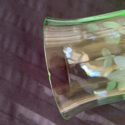 (8) Green Etched Crystal Wine Glasses- Beautiful