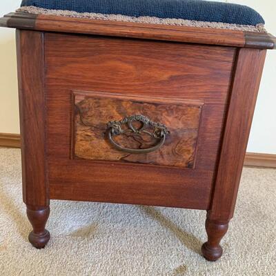 Stunning Antique Needle Point Solid Wood Stool w/ storage