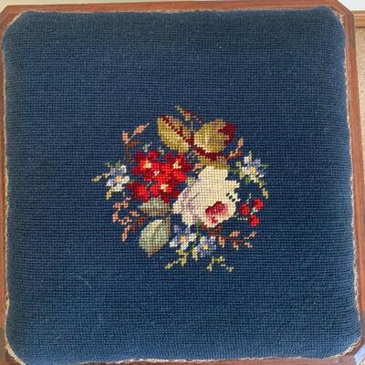 Stunning Antique Needle Point Solid Wood Stool w/ storage