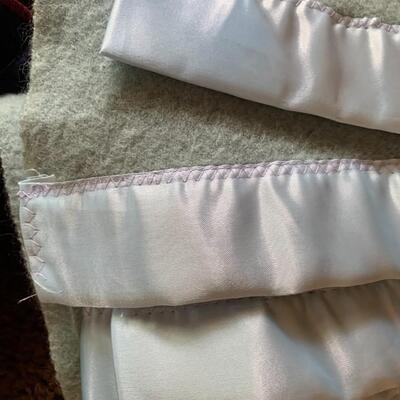 Lot of vintage scale, heating pad, blankets, travel pillow and wedge pillow.