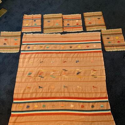 Two Embroidered Tablecloths w/ Matching Napkins
