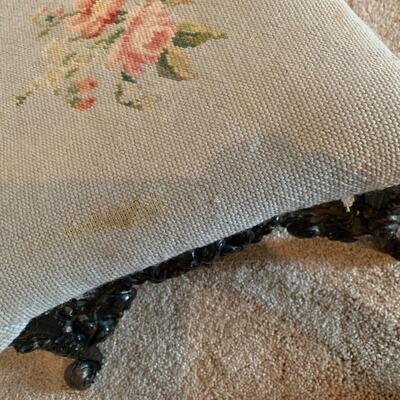 Wrought Iron Foot Stool w/ Needle Point