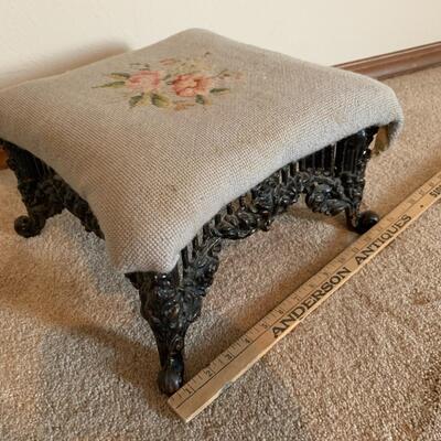 Wrought Iron Foot Stool w/ Needle Point
