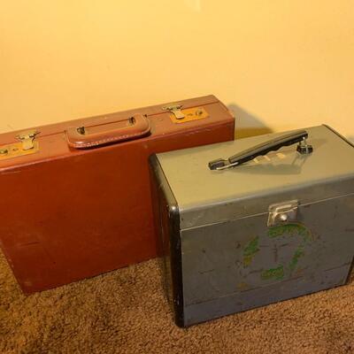 Vintage Metal Box and Leather Briefcase