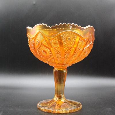 Vintage Fenton Carnival Glass Compote in Amber Marigold Orange
