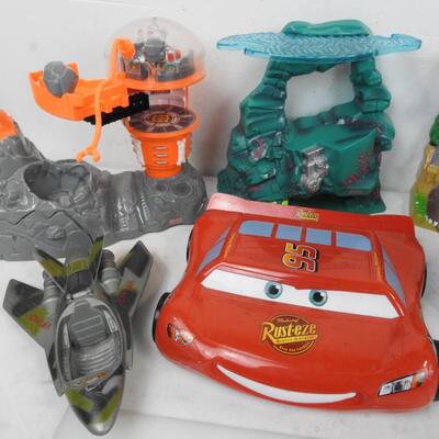 9 pc Kids Toys: Lightning McQueen Learning Laptop, Dinosaur, Truck