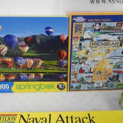 5 puzzles (Michigan, Highlands, Balloons, Popcicles) & 1 Naval Attack Game