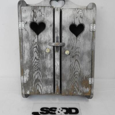 Wooden Wall Shelf Cabinet, 2 Doors with Heart Shaped Cut-Outs