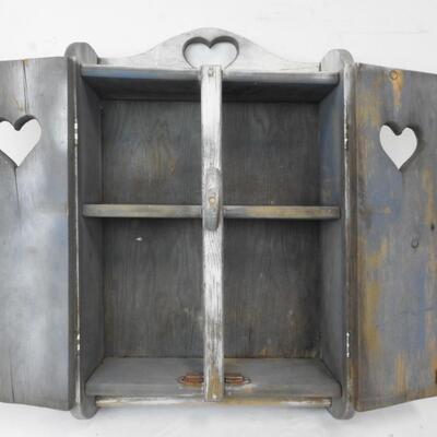 Wooden Wall Shelf Cabinet, 2 Doors with Heart Shaped Cut-Outs