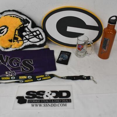 7 pc Sports Lot: Packers, Vikings, Raiders, Longhorns