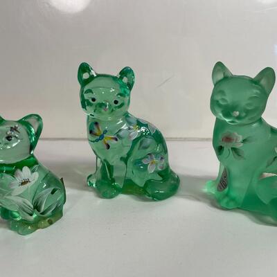 Lot 23   Three Fenton Clear Green Glass cats
