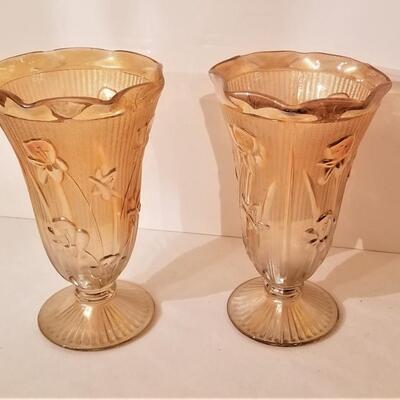 Lot #26  Pair of Vintage Iris & Herringbone Flashed Vases
