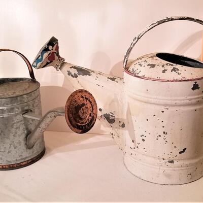 Lot #41  Two Vintage Watering Cans with Brass Nozzles
