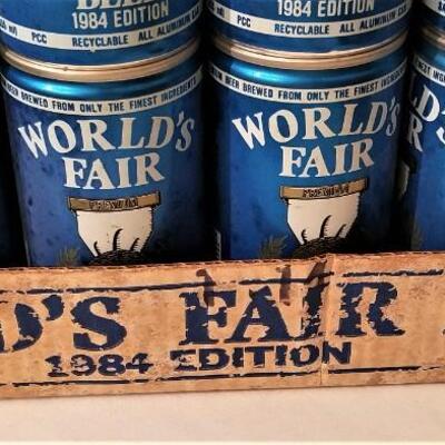 Lot #45  Lot of 1984 World's Fair Beer Cans in Original Flat - one still intact