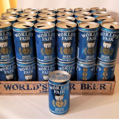 Lot #45  Lot of 1984 World's Fair Beer Cans in Original Flat - one still intact