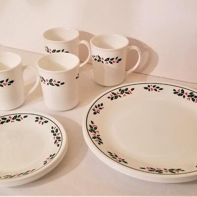 Lot #46  Lot of Corelle Holly Days Christmas Dinnerware