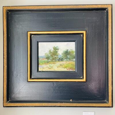 LOT 16  SIGNED AMERICAN IMPRESSIONIST PLEIN AIRE PAINTING BLACK & GOLD FRAME