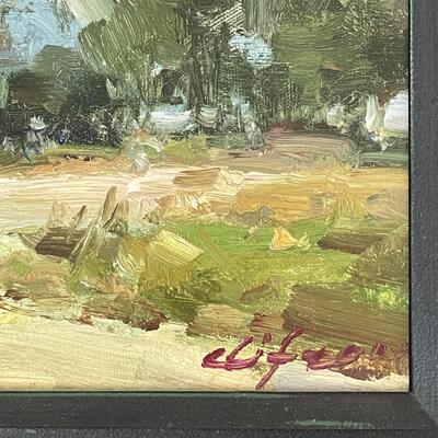 LOT 16  SIGNED AMERICAN IMPRESSIONIST PLEIN AIRE PAINTING BLACK & GOLD FRAME