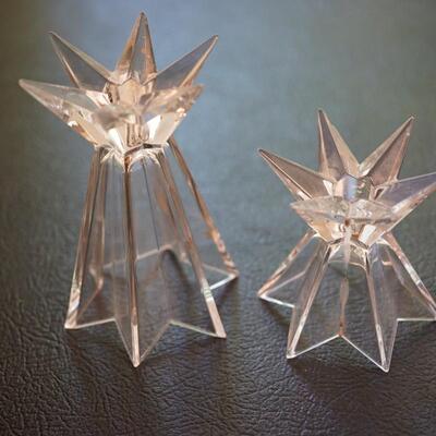 PAIR OF CRYSTAL STAR FORM CANDLE HOLDERS