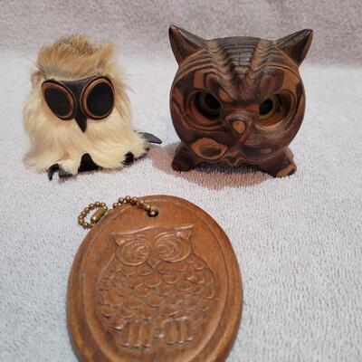 Owls  wood and fur