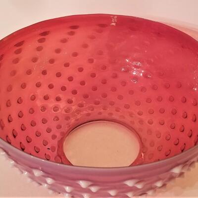 Lot #57  Vintage Cranberry Hobnail Glass Shade - probably Fenton