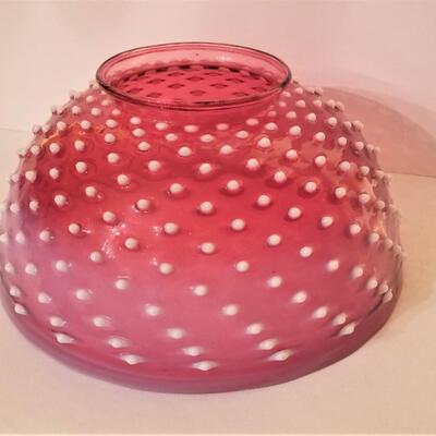 Lot #57  Vintage Cranberry Hobnail Glass Shade - probably Fenton