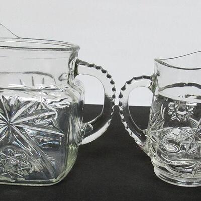 2 Vintage Early American Press Cut Pitchers