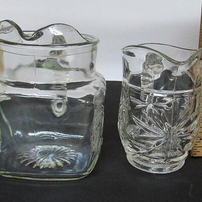 2 Vintage Early American Press Cut Pitchers