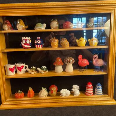 Lot 49  Display Case and 15 Sets of Salt & Pepper Shakers