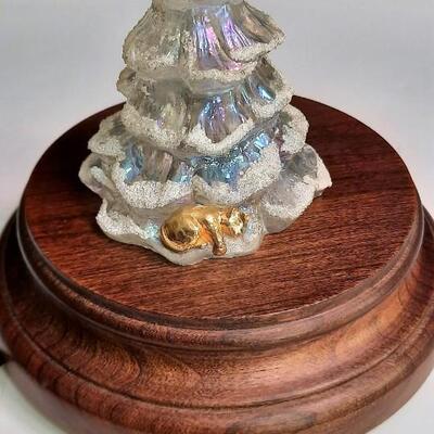 Lot 63 Christmas Assortment - Fenton Christmas Tree w/ Cat, Dove Ornaments & 3 Lovely Glass Ornaments