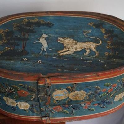 EARLY 19TH CENTURY HAND PAINTED BENTWOOD BOX
