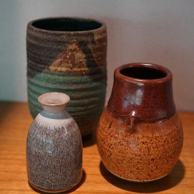 THREE HAND  MADE CERAMIC VASES OF GOOD COLOR AND DESIGN