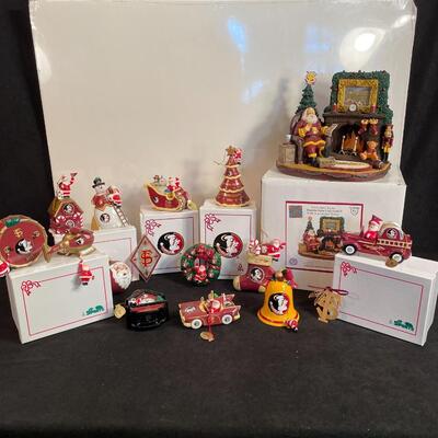 Lot 100  FSU Fiber Optic Christmas Statute and 15 Ornaments