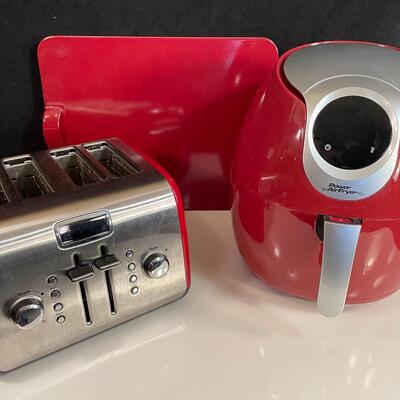 Lot 119  Red Power Air Fryer XL, Kitchen Aid Toaster, and Emile Henry Baking Stone