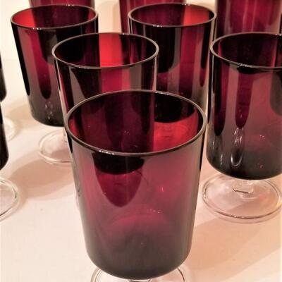 Lot #75  Set of 11 Vintage Ruby Red Footed Glasses