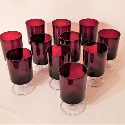 Lot #75  Set of 11 Vintage Ruby Red Footed Glasses