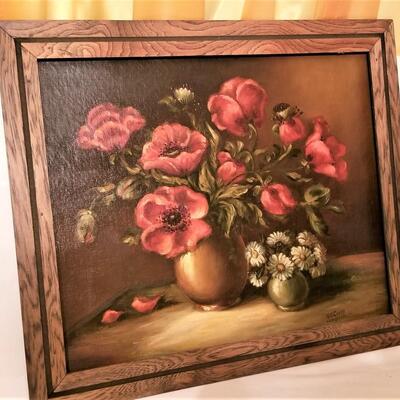 Lot #79  Original Oil on Canvas - Floral - dated 1973