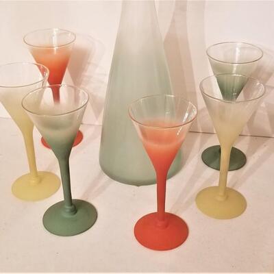 Lot #80  Great MidCentury West Virginia Glass Co. Decanter & Glasses