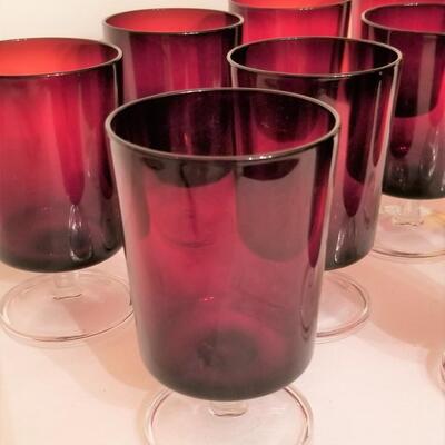 Lot #82  Set of 10 Vintage Ruby Flashed Footed Glasses