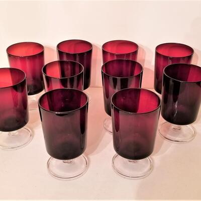 Lot #82  Set of 10 Vintage Ruby Flashed Footed Glasses